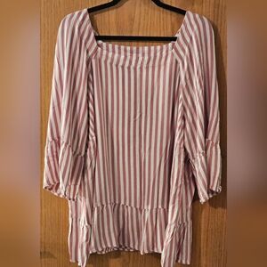 Striped Pink Women's Casual Top Flowy Sleeves